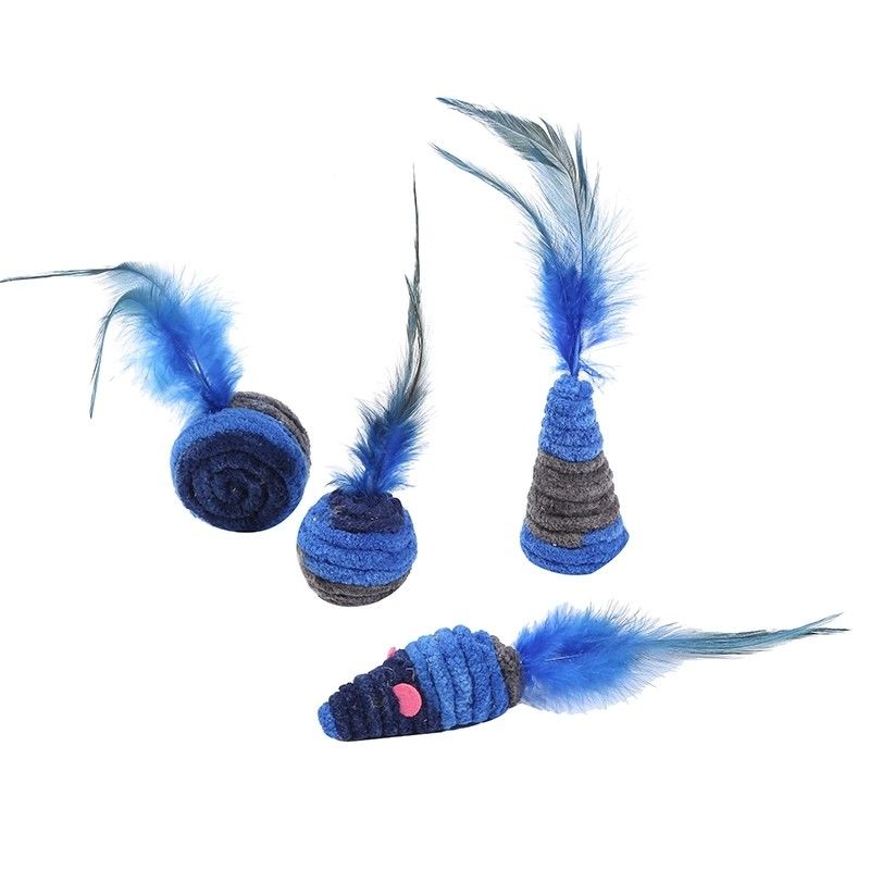 Self Excited Cat Pet Toys اسب آبی تیره پر موش اسباب بازی گربه ضد افسردگی