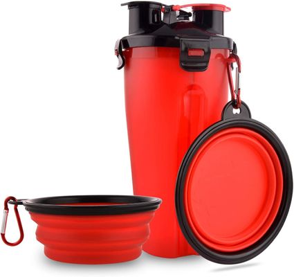 کاسه های قابل جمع شدن بطری آب غذای خانگی سگ حیوان خانگی 2 در 1 لیتر با کارابین